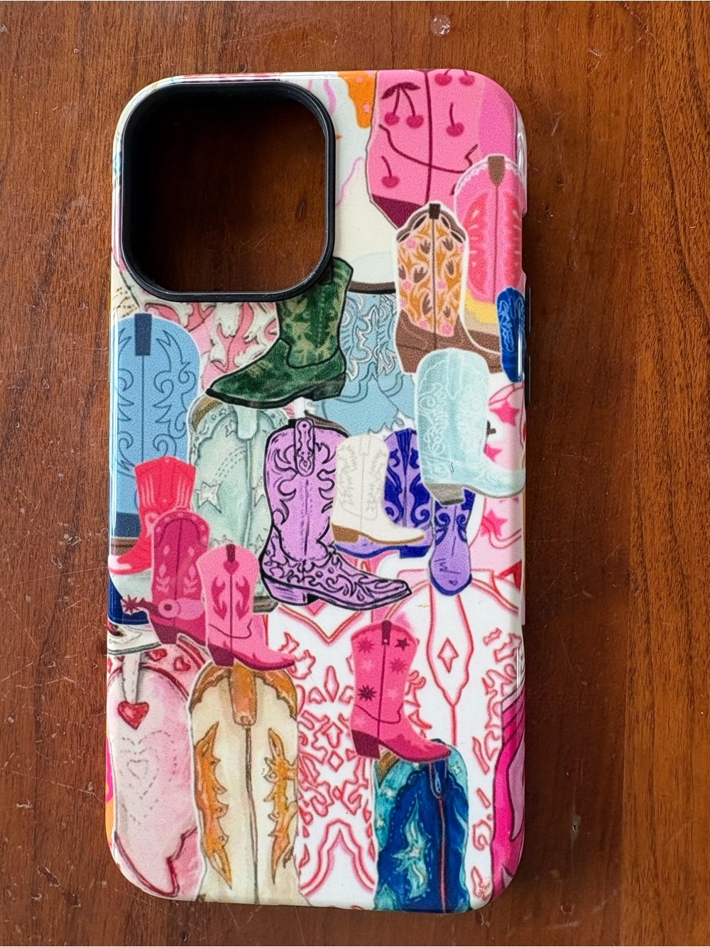 Stylish Pink Multicolor Cowboy Boot Pattern Phone Case